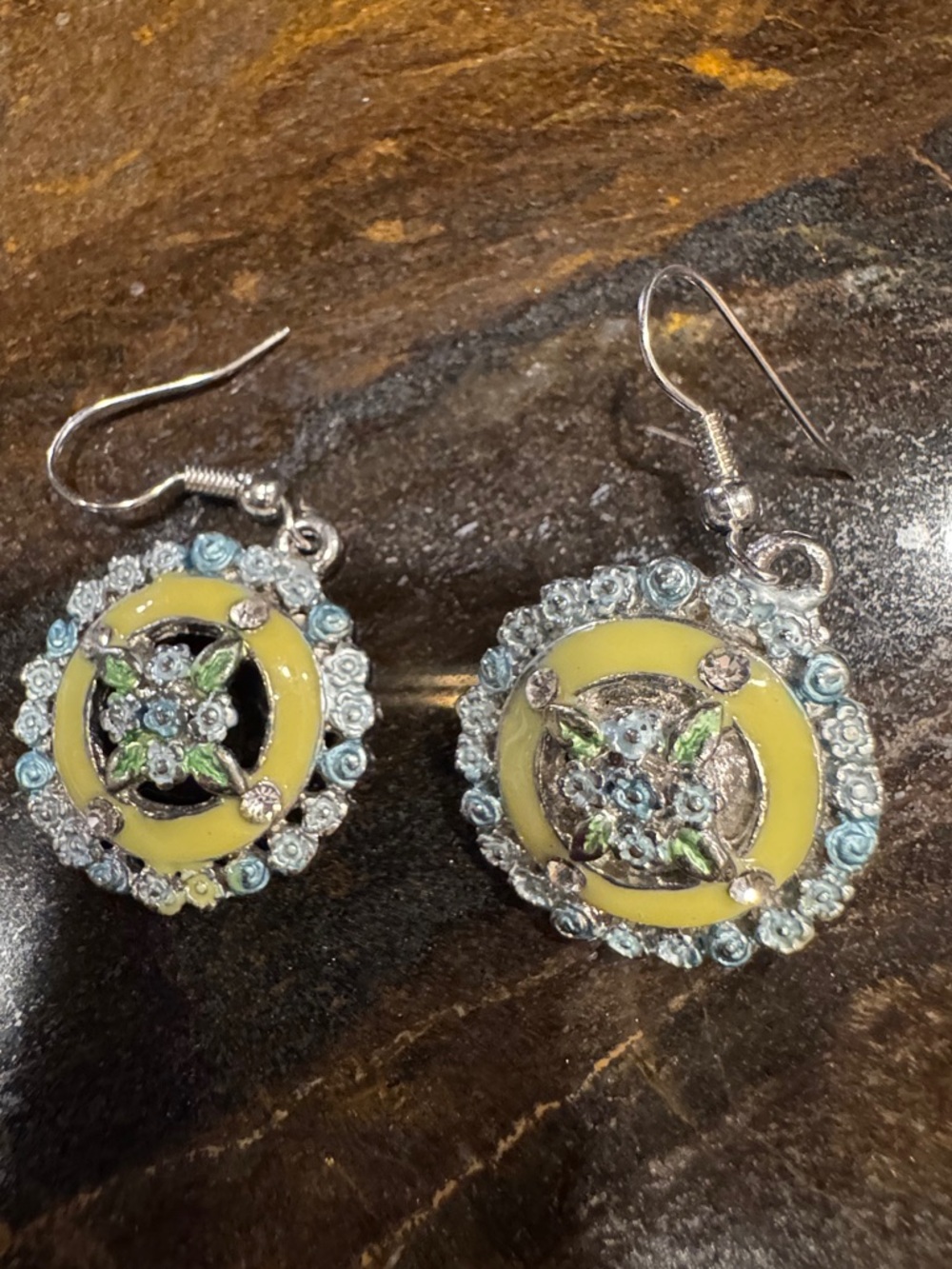 Yellow, blue and green Floral Crystal Drop Earrings - Women's Jewelry